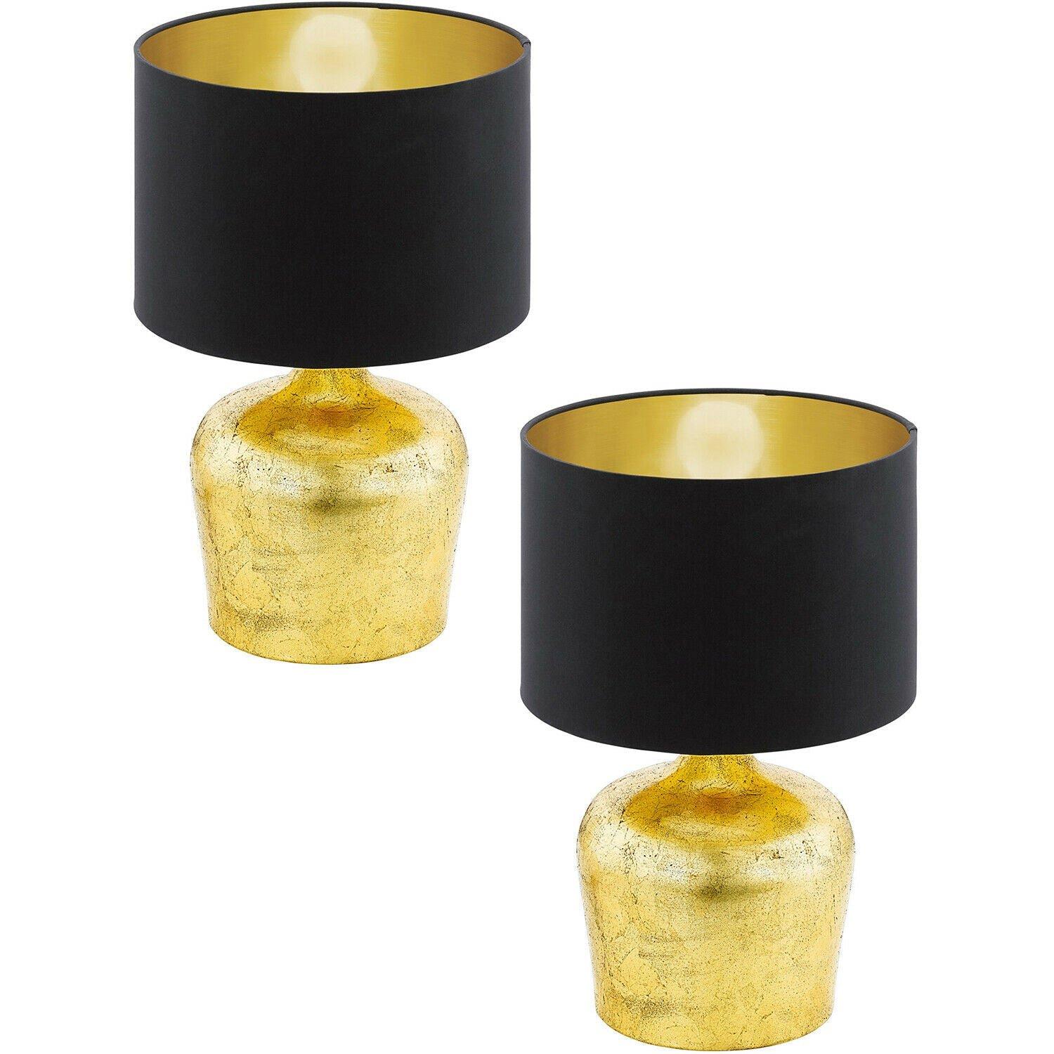 2 PACK Table Lamp Gold Base Black Fabric Shade with Gold Inner Bulb E27 1x60W