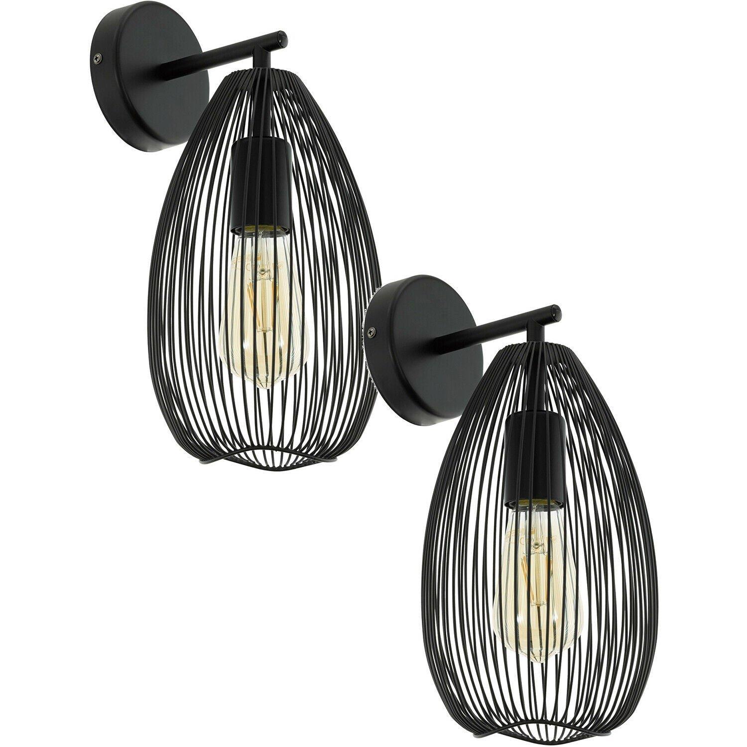 2 PACK LED Wall Light / Sconce Black Steel Wire Cage Shade 1x 60W E27 Bulb