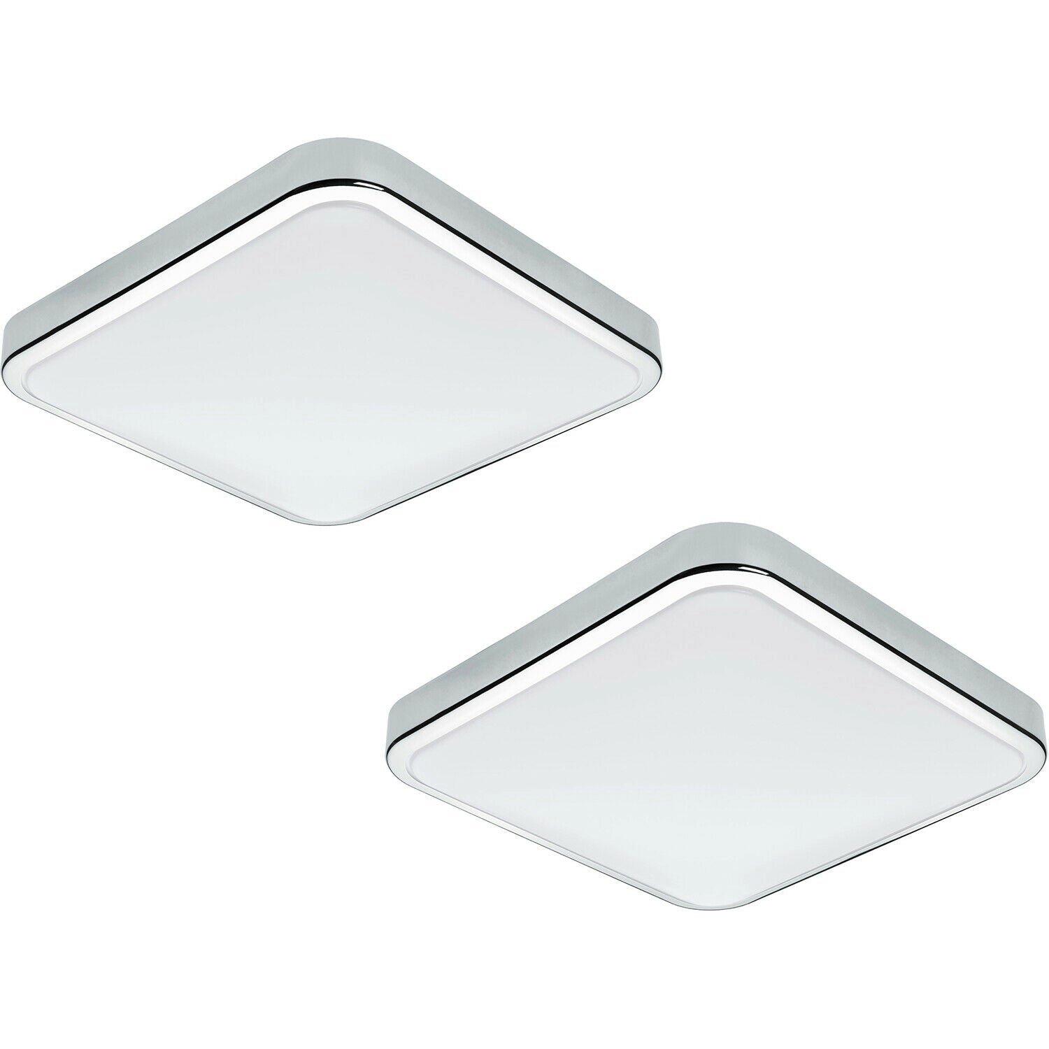 2 PACK Wall Flush Ceiling Light IP44 Bathroom Chrome Shade White Plastic LED 16W