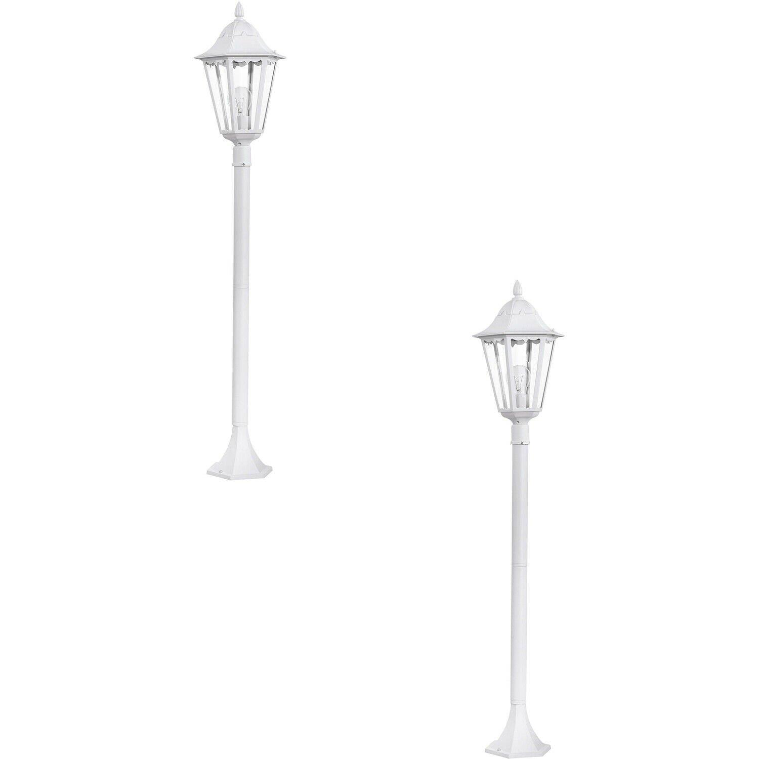 2 PACK IP44 Outdoor Bollard Light White Aluminium Lantern 60W E27 Tall Lamp Post