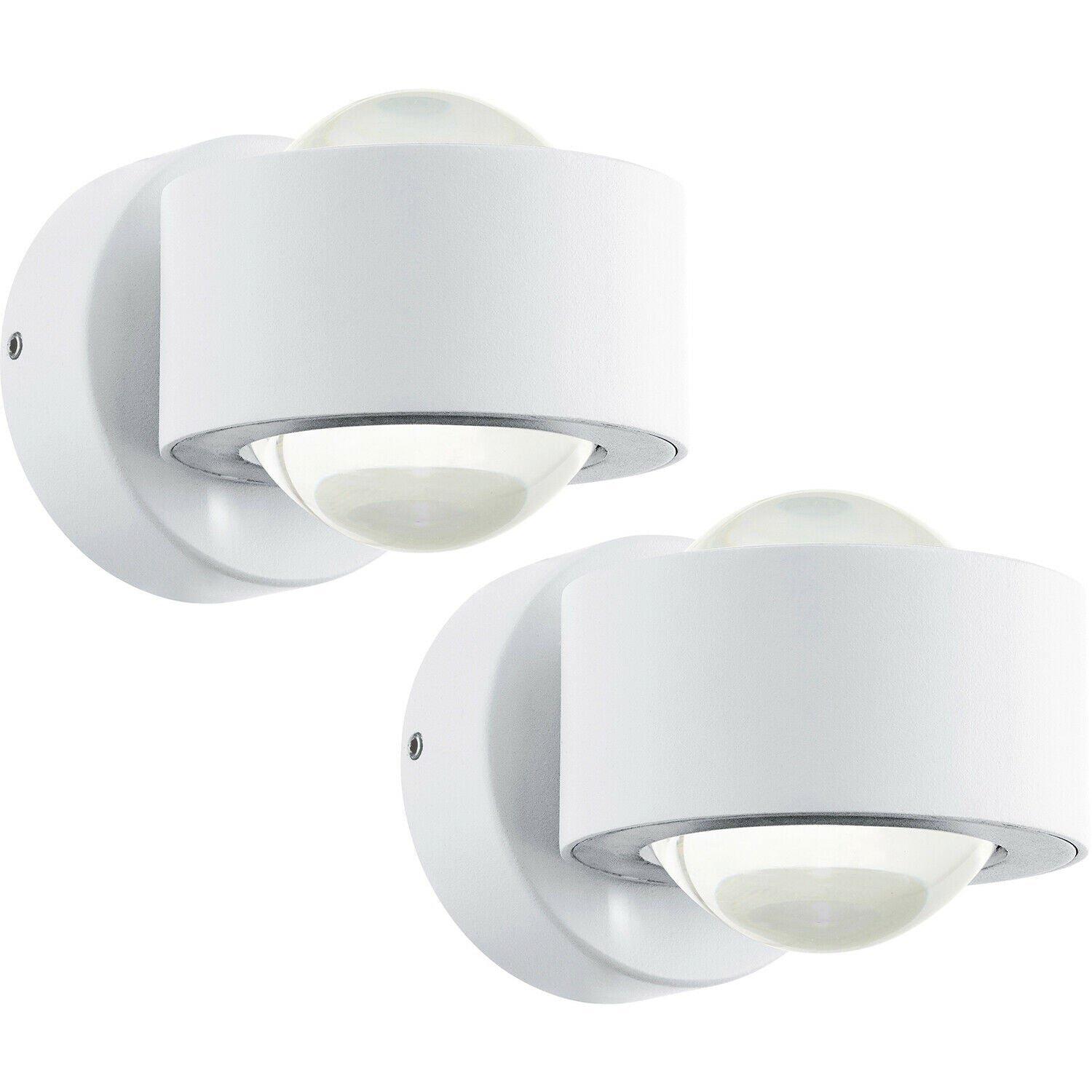 2 PACK Wall Light Colour White Aluminium Shade Clear Plastic LED 2.5W Included