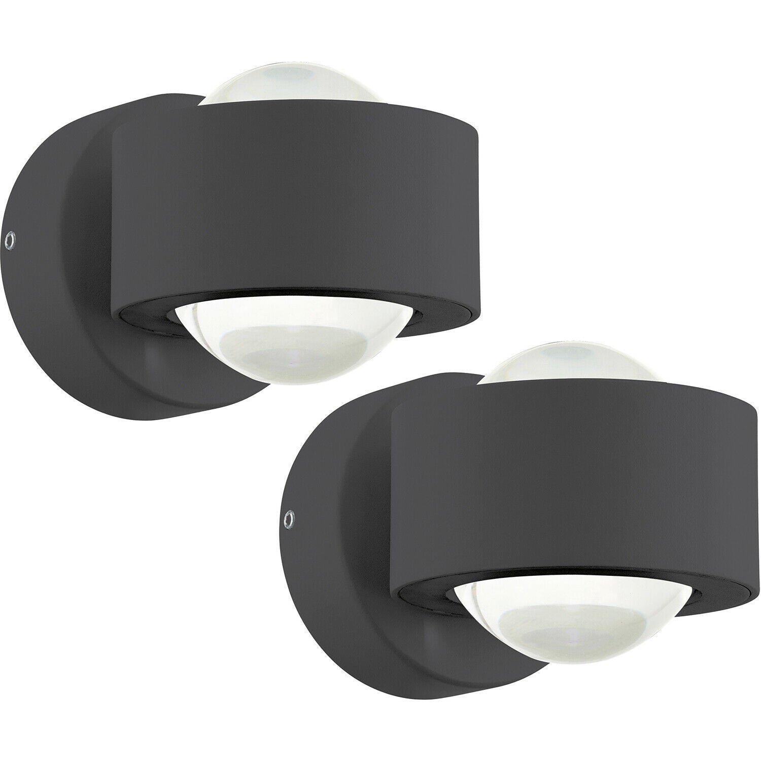 2 PACK Wall Light Colour Anthracite Shade Clear Plastic LED 2x2.5W Included