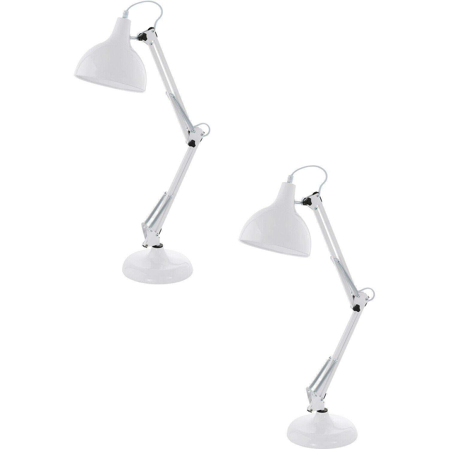 2 PACK Table Desk Lamp Adjustable Colour White Flexible In Line Switch E27 40W