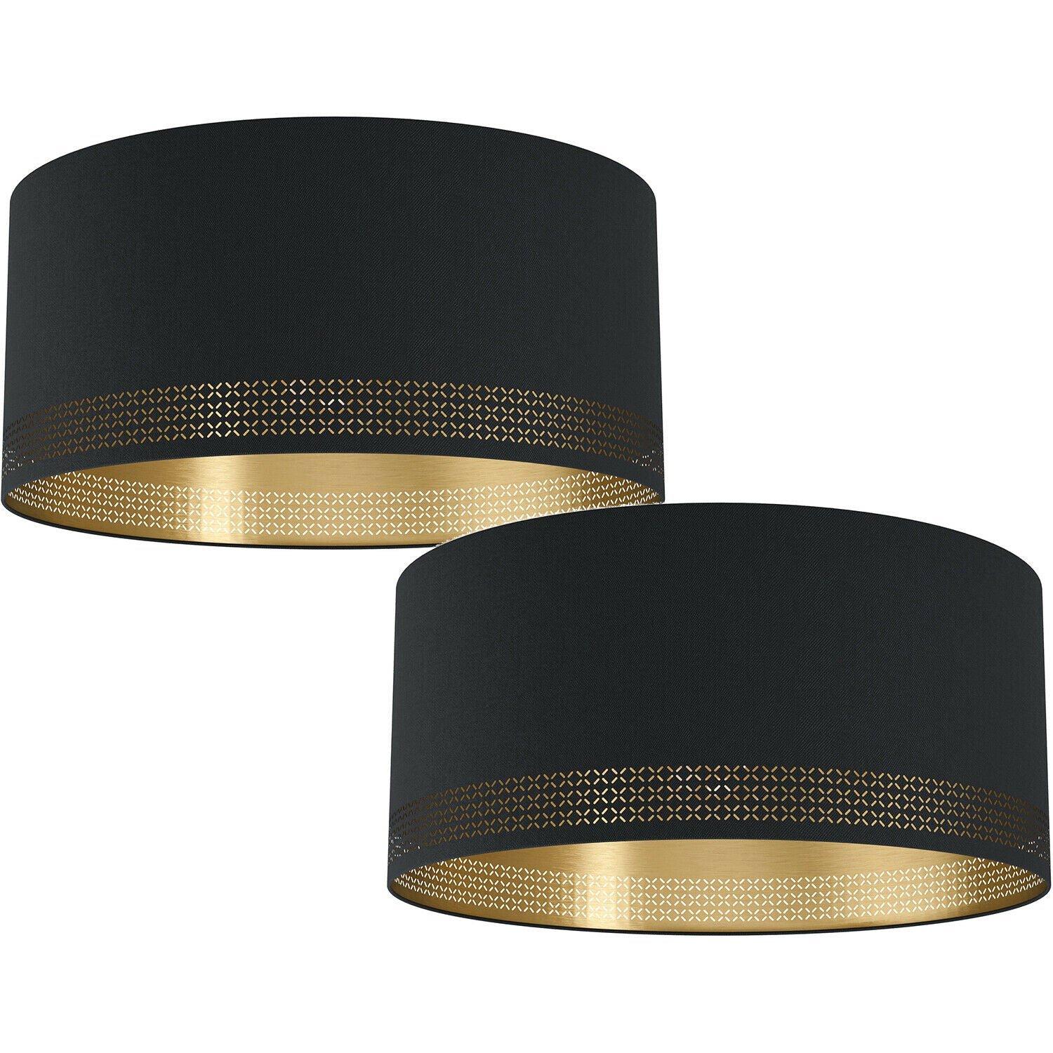 2 PACK Wall Flush Ceiling Light Colour Black Shade Black Gold Fabric E27 1x40W