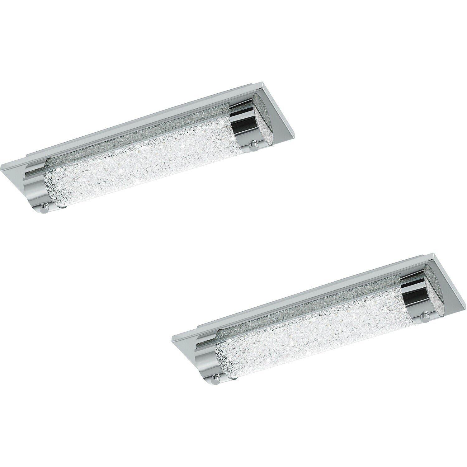 2 PACK Wall Flush Ceiling Light Colour Chrome Shade Clear Plastic Crystal LED 8W