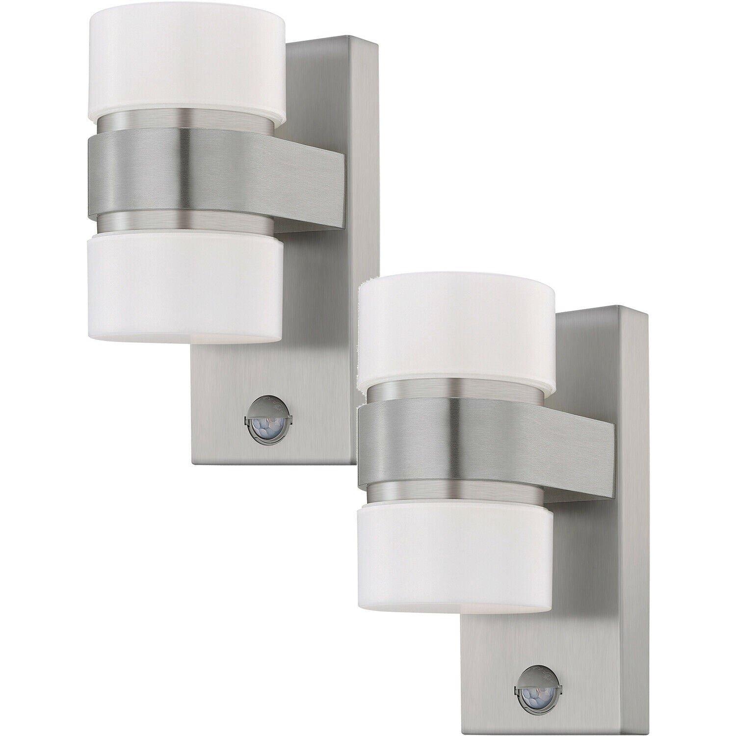 2 PACK IP44 Outdoor Wall Light & PIR Sensor Stainless Steel & Silver 6W LED