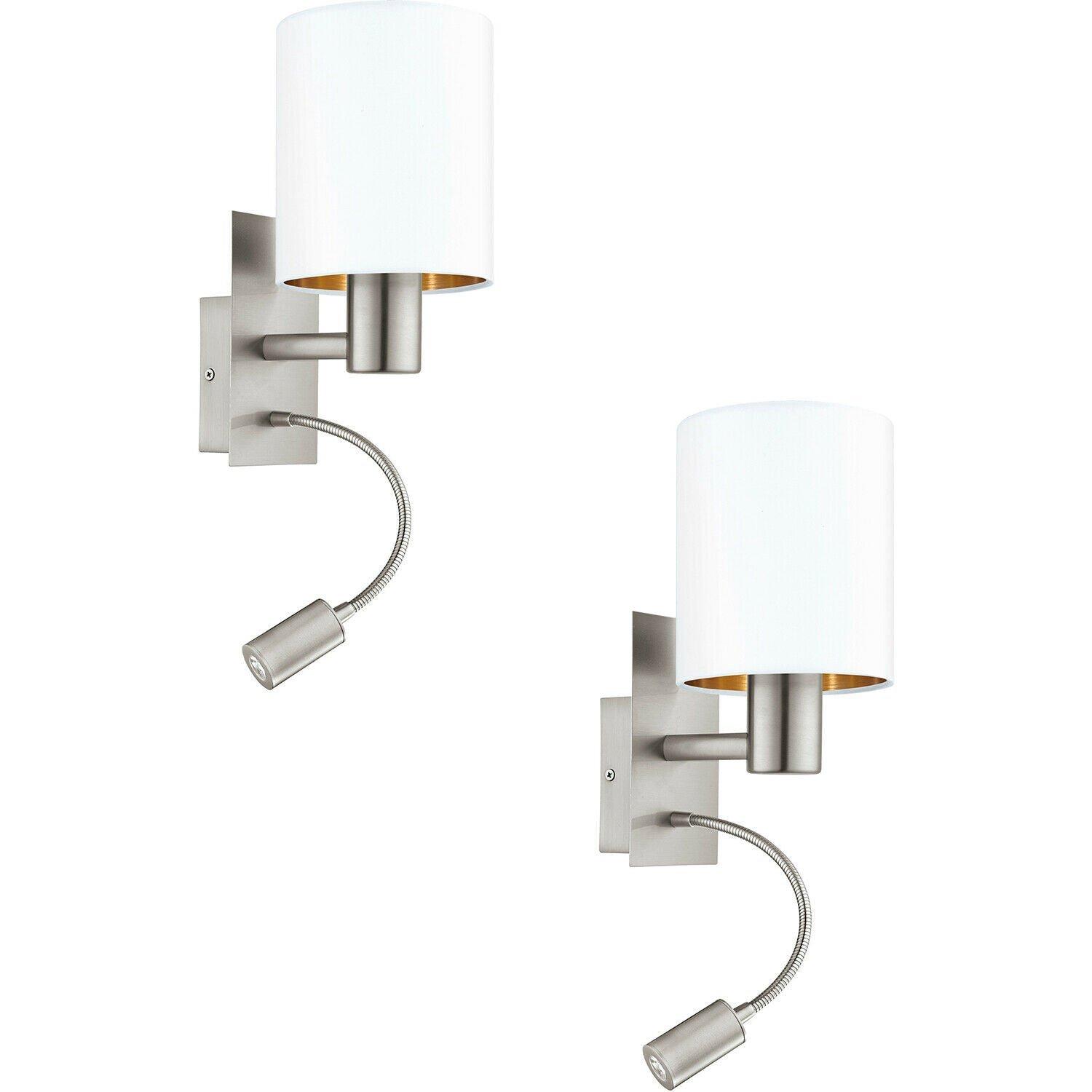 2 PACK Wall Light Satin Nickel Shade White Copper Fabric E27 LED 1x40W 1x3.5W