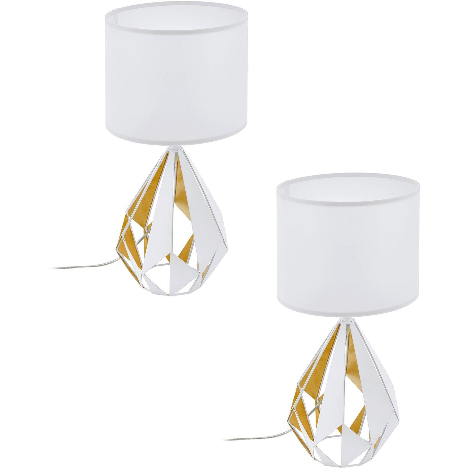 2 PACK Table Lamp Desk Light White Shade & Honey Gold Geometric 1x 60W E27