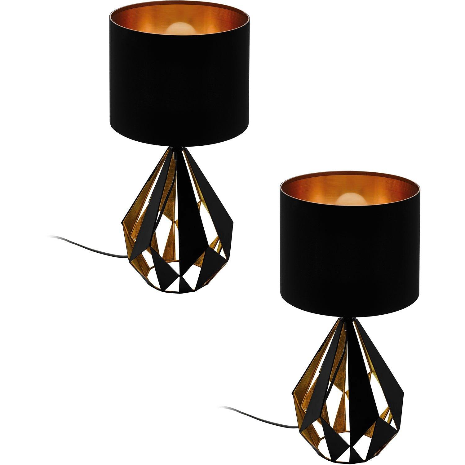 2 PACK Table Lamp Desk Light Black Shade & Copper Geometric 1x 60W E27