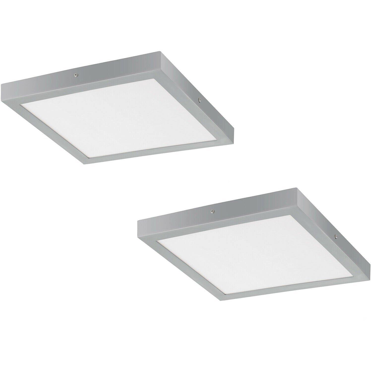 2 PACK Wall / Ceiling Light Silver 400mm Square Surface Mounted 25W LED 3000K