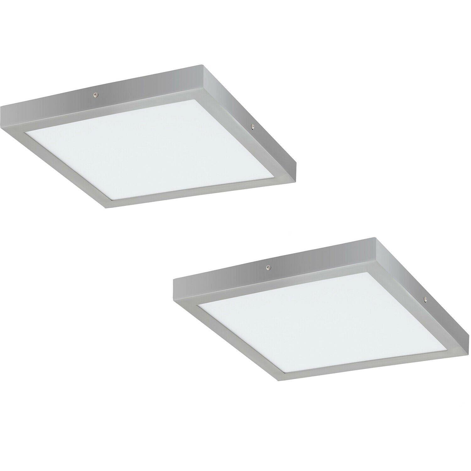 2 PACK Wall / Ceiling Light Silver 400mm Square Surface Mounted 25W LED 4000K