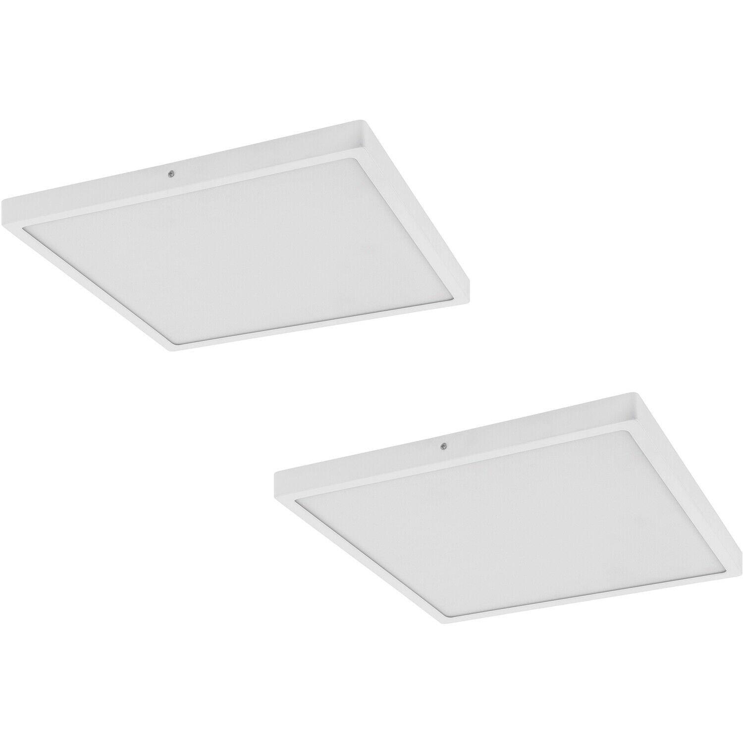 2 PACK Wall / Ceiling Light White 400mm Square Surface Mounted 25W LED 3000K