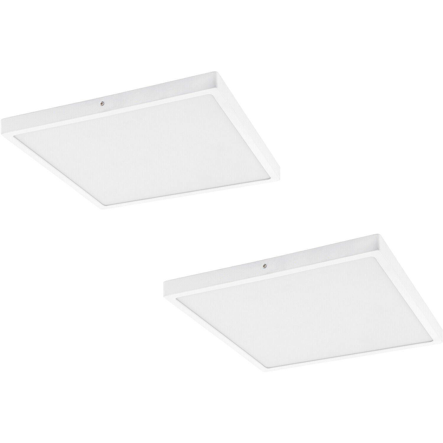 2 PACK Wall / Ceiling Light White 400mm Square Surface Mounted 25W LED 4000K