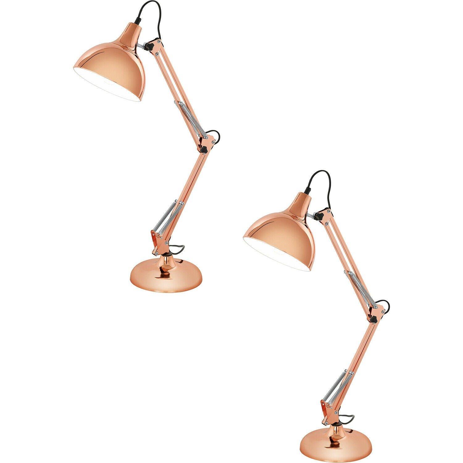 2 PACK Table Desk Lamp Colour Copper Adjustable In Line Switch Bulb E27 1x40W