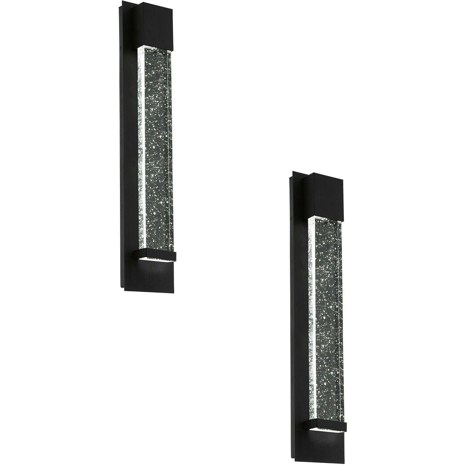 2 PACK IP44 Outdoor Wall Light Black Long Bubble Glass 3.3W LED Porch Lamp