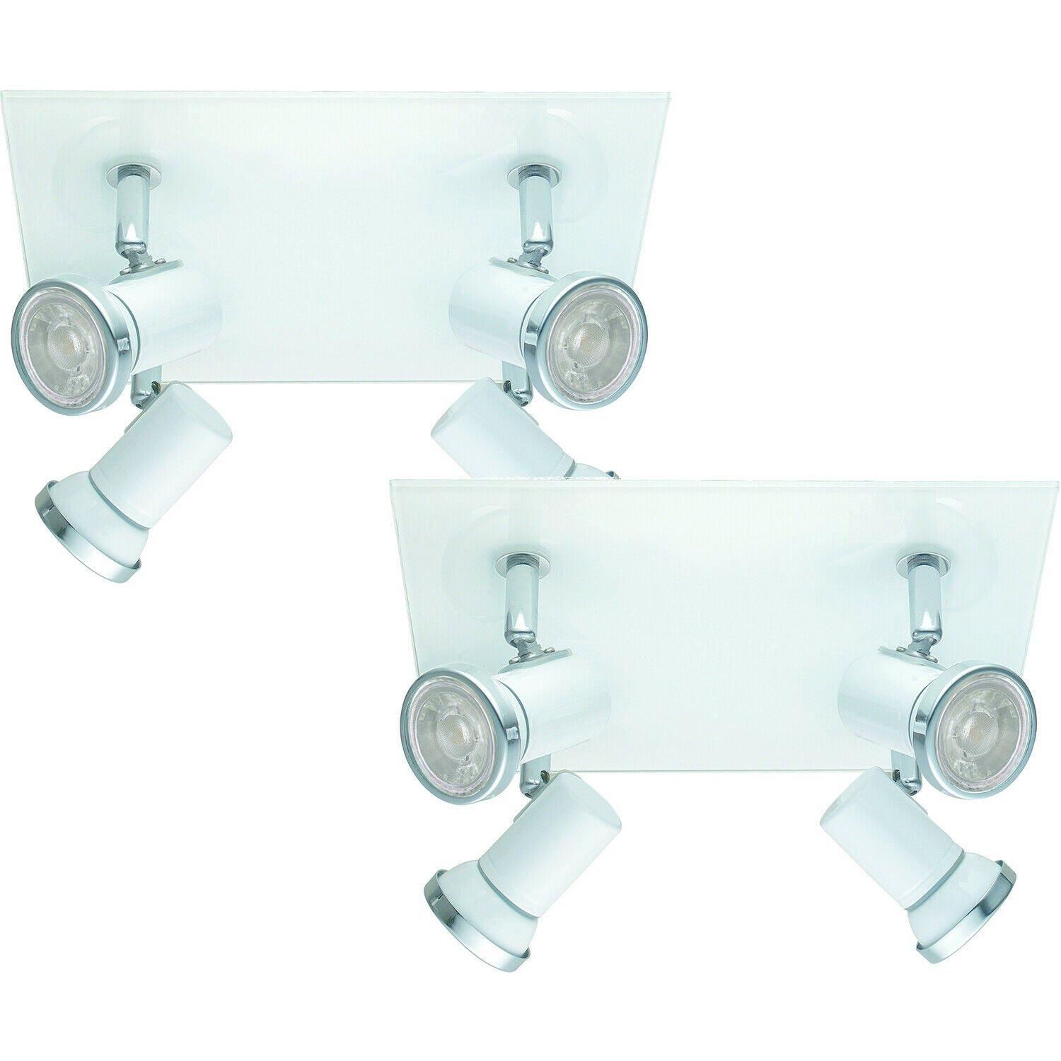 2 PACK Wall Flush Ceiling Light IP44 Bathroom Colour White Chrome GU10 4x3.3W