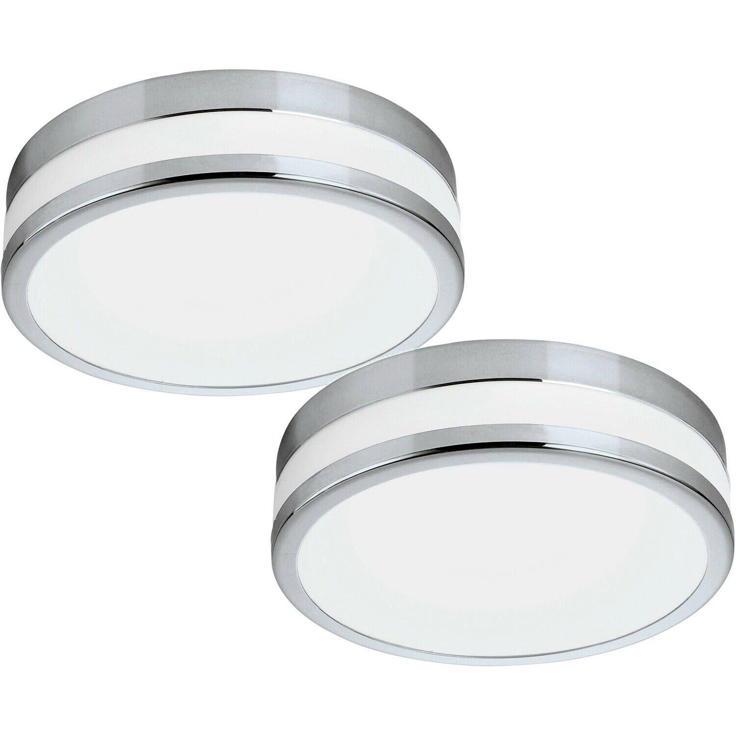 2 PACK Wall Flush Ceiling Light IP44 Chrome White Painted Glass Shade LED 24W