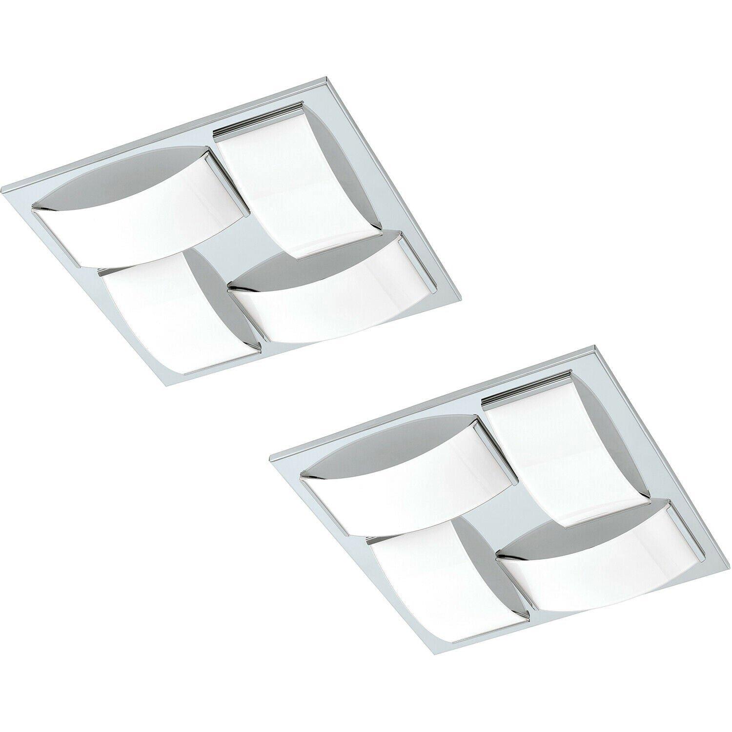 2 PACK Wall Flush Ceiling Light Colour Chrome Shade White Glass Painted 4x LED