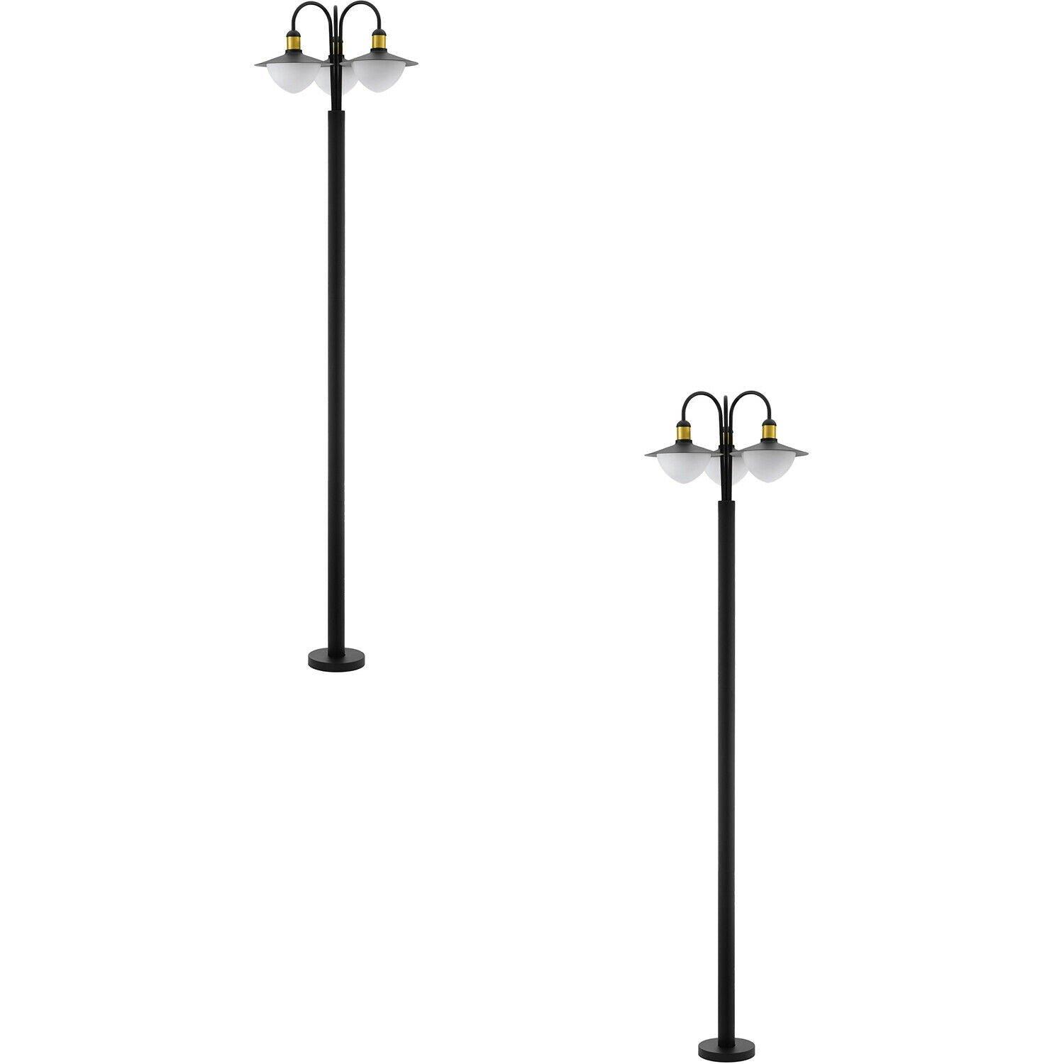2 PACK IP44 Outdoor Bollard Light Black & Gold Curved Lamp Post 3x 60W E27