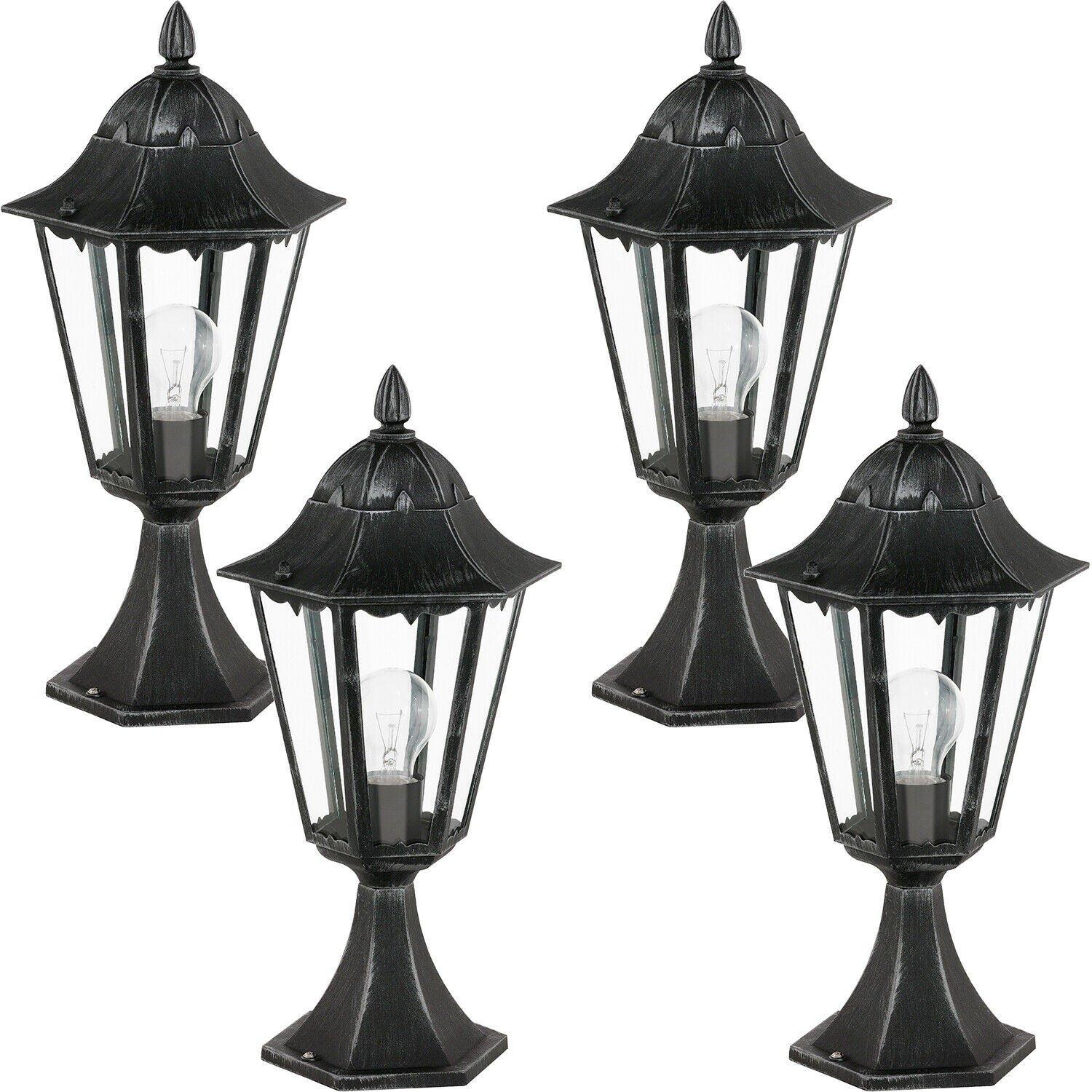 4 PACK IP44 Outdoor Pedestal Light Black & Silver Patina Lantern 1x 60W E27