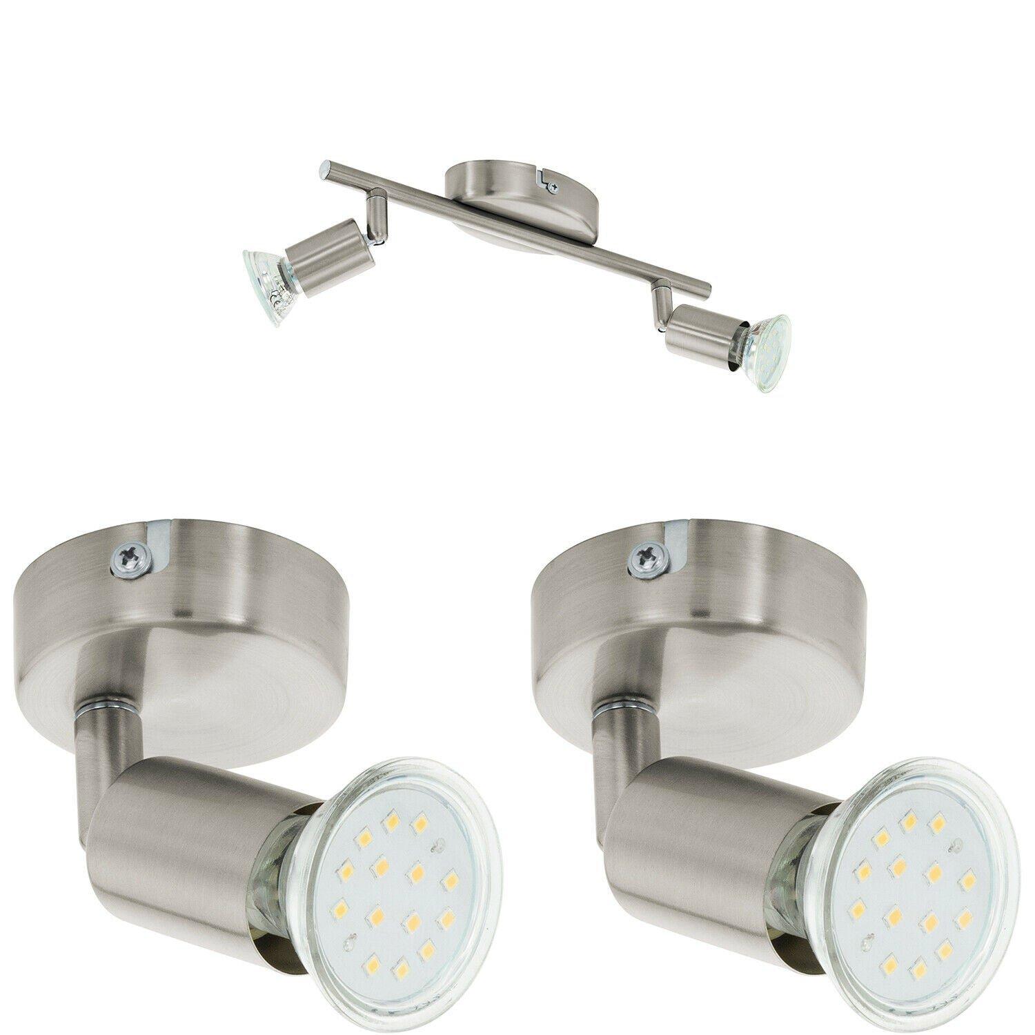 Twin Ceiling Spot Light & 2x Matching Wall Lights Satin Nickel Adjustable Head