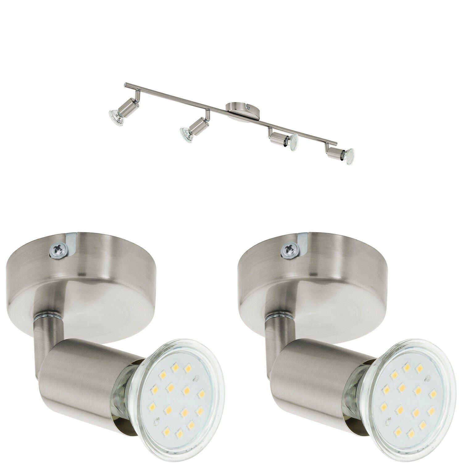 Quad Ceiling Spot Light & 2x Matching Wall Lights Satin Nickel Adjustable Head