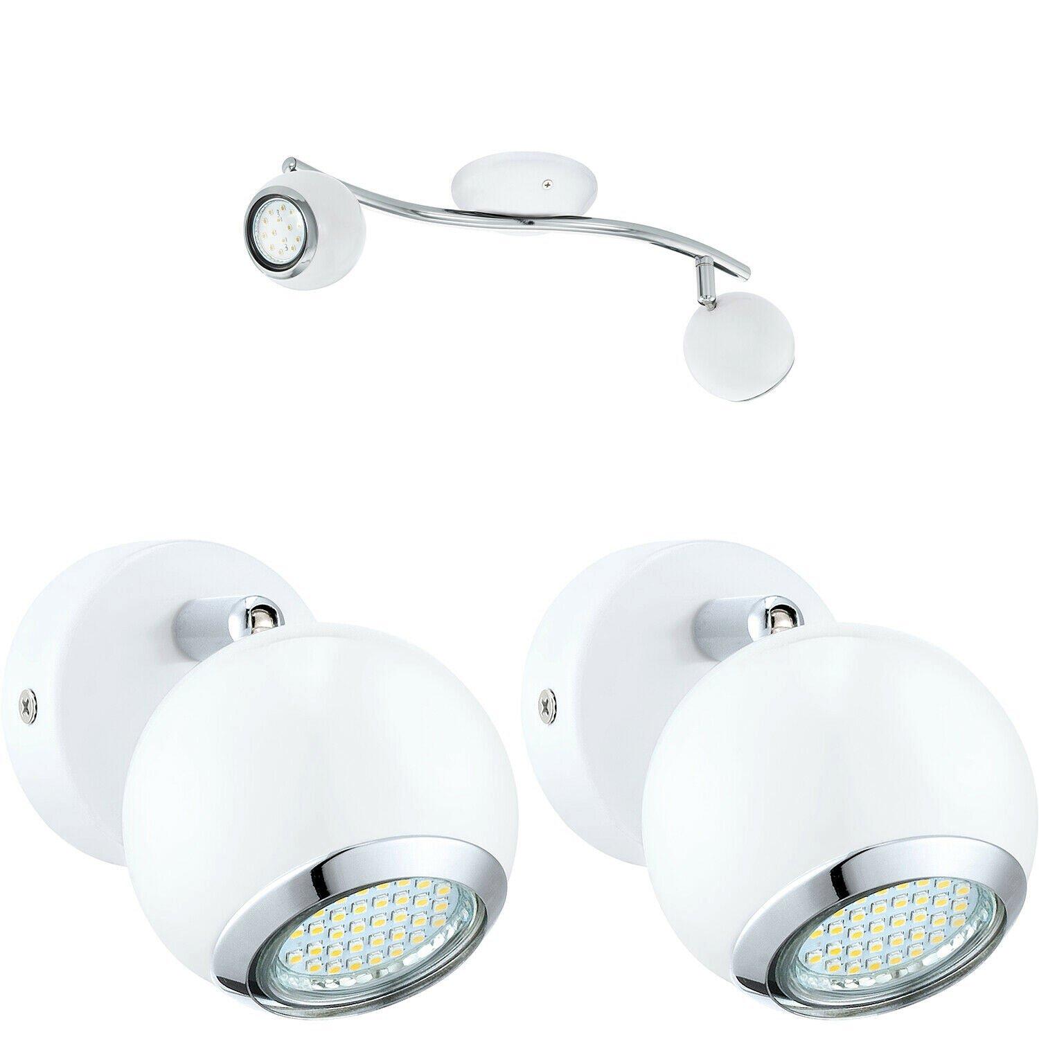 Twin Ceiling Spot Light & 2x Matching Wall Lights White & Chrome Adjustable Head