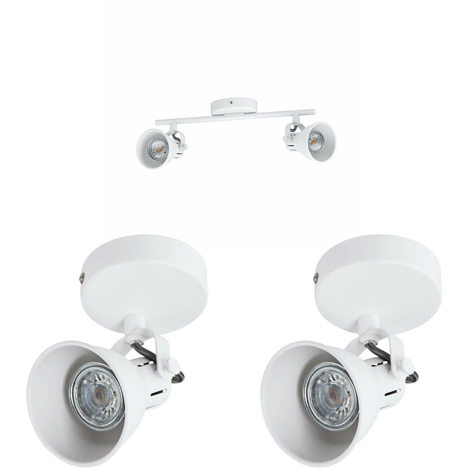 Twin Ceiling Spot Light & 2x Matching Wall Lights Matt White Adjustable Head