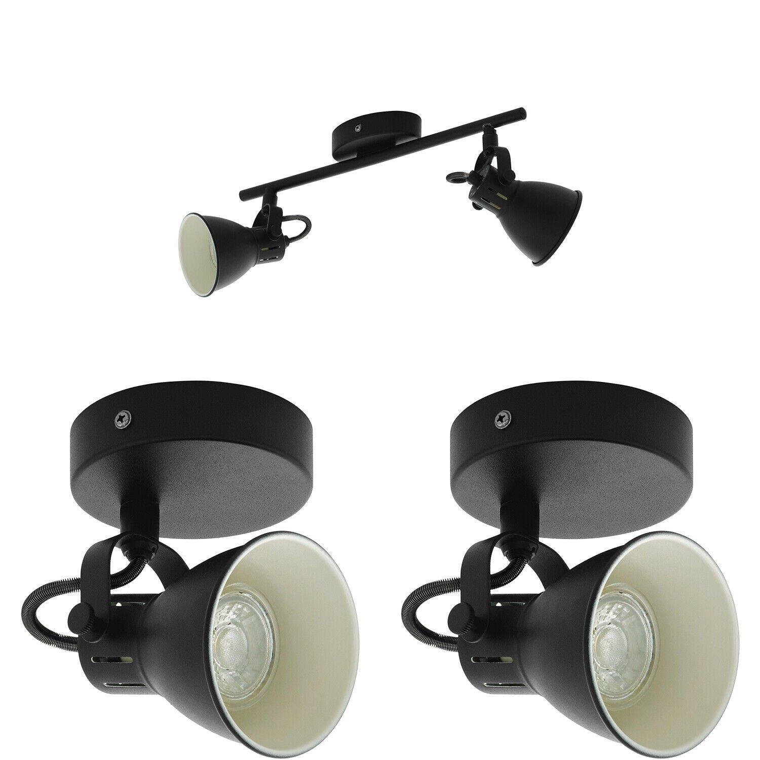 Twin Ceiling Spot Light & 2x Matching Wall Lights Matt Black Adjustable Head