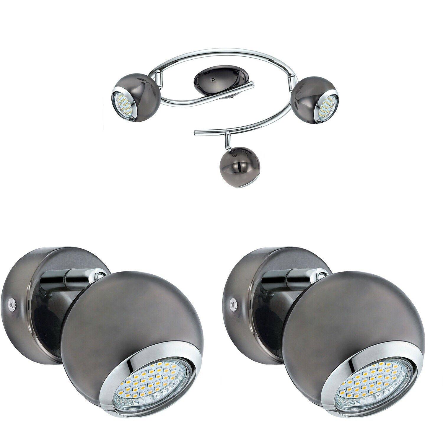 Ceiling Spot Light & 2x Matching Wall Lights Black Nickel Round Adjustable Lamp