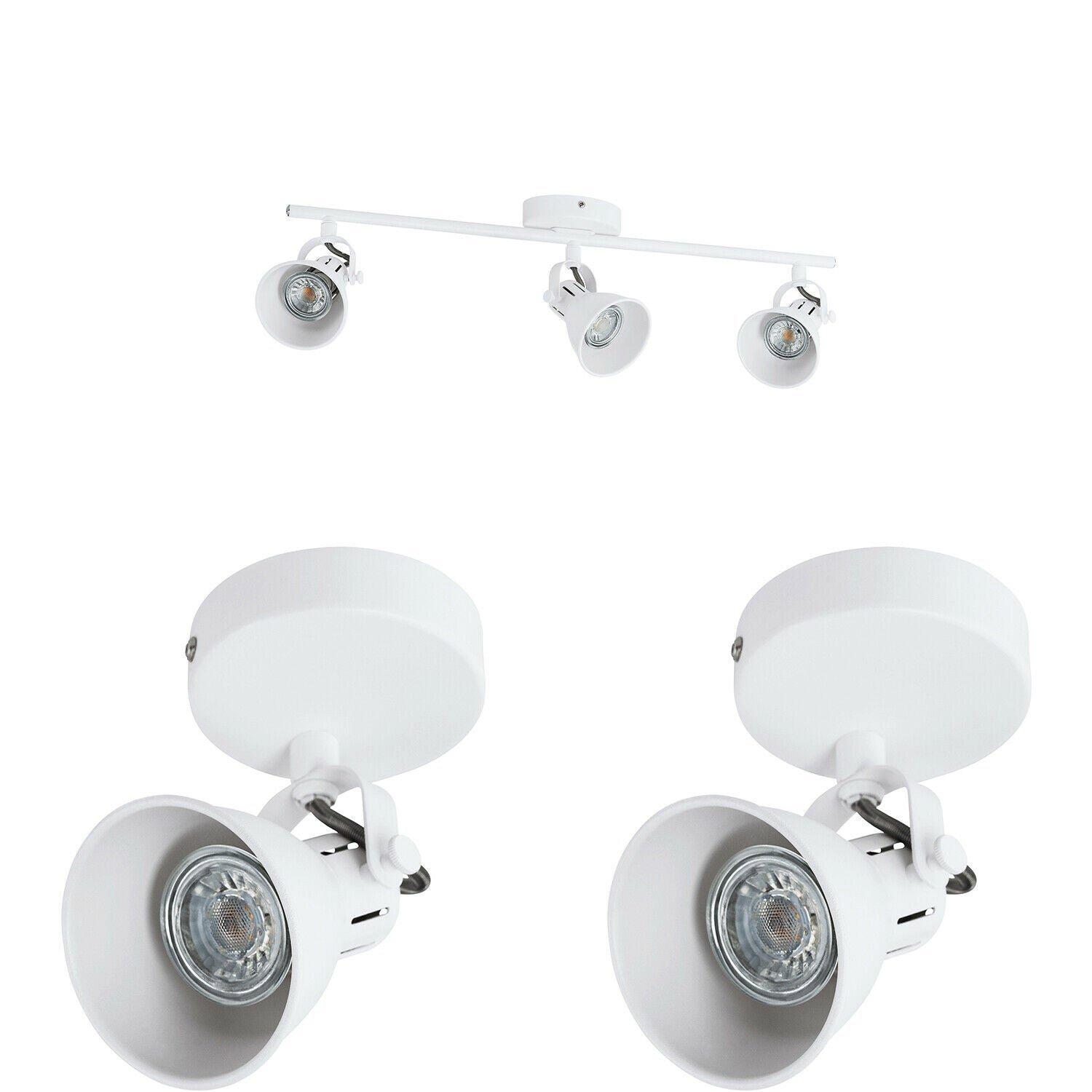 Ceiling Spot Light & 2x Matching Wall Lights Matt White Adjustable Kitchen Lamp