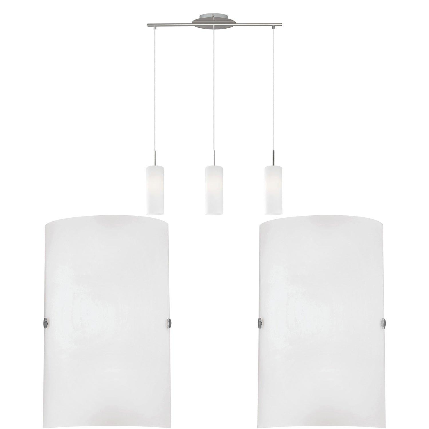 Ceiling Pendant Light & 2x Matching Wall Lights Satin Nickel & Glass Triple Lamp