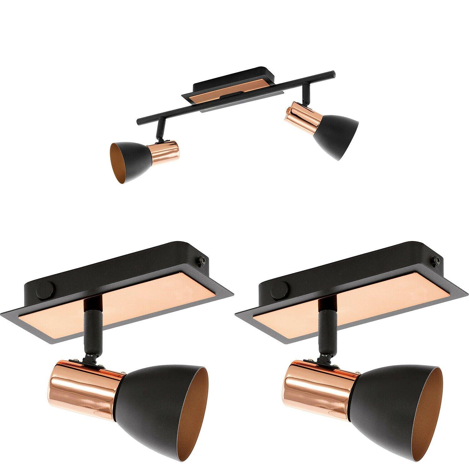 Twin Ceiling Spot Light & 2x Matching Wall Lights Black Copper Adjustable Shade