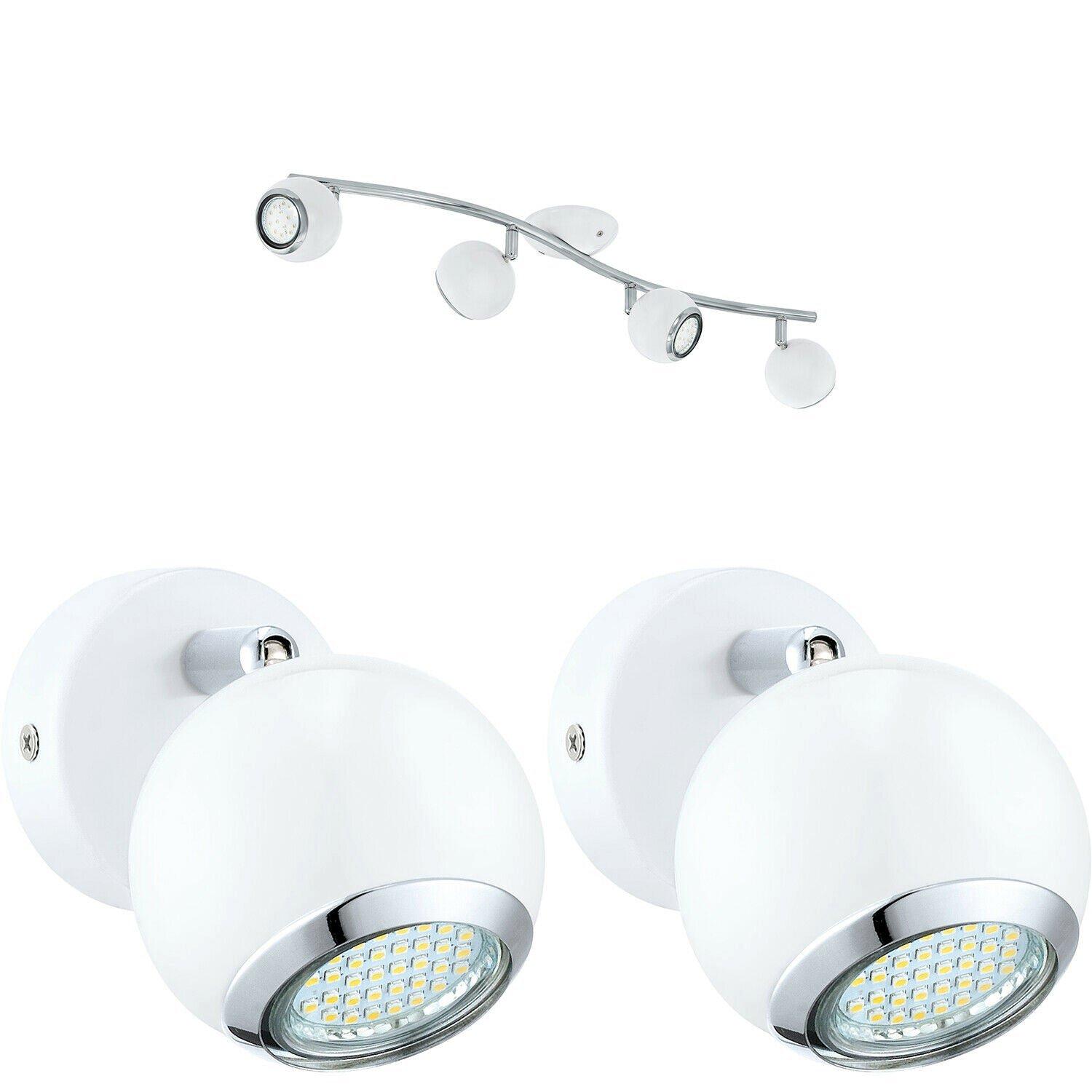 Quad Ceiling Spot Light & 2x Matching Wall Lights Matt White Adjustable Shade