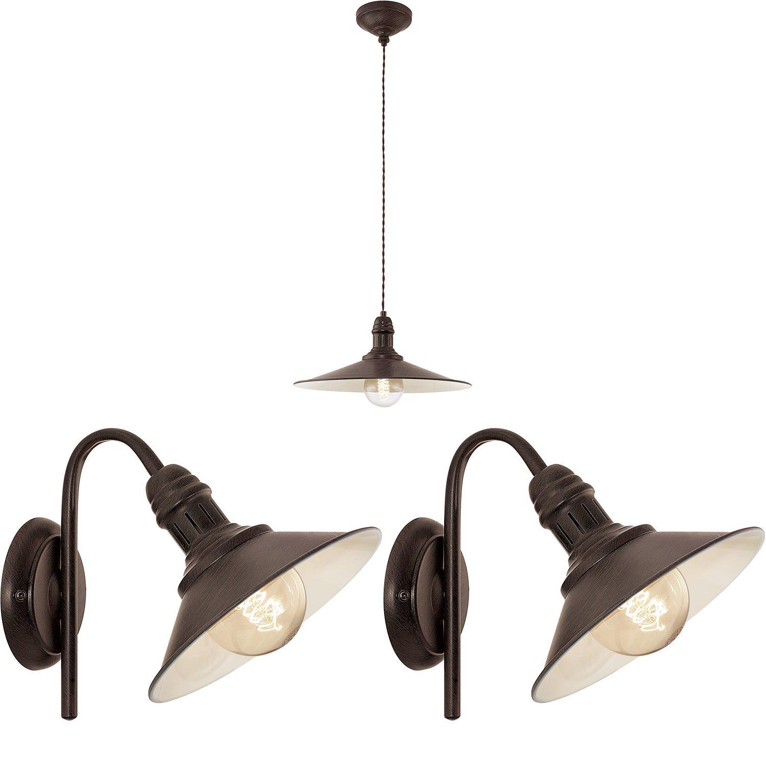Ceiling Pendant Light & 2x Matching Wall Lights Antique Rust Effect Lamp Shade