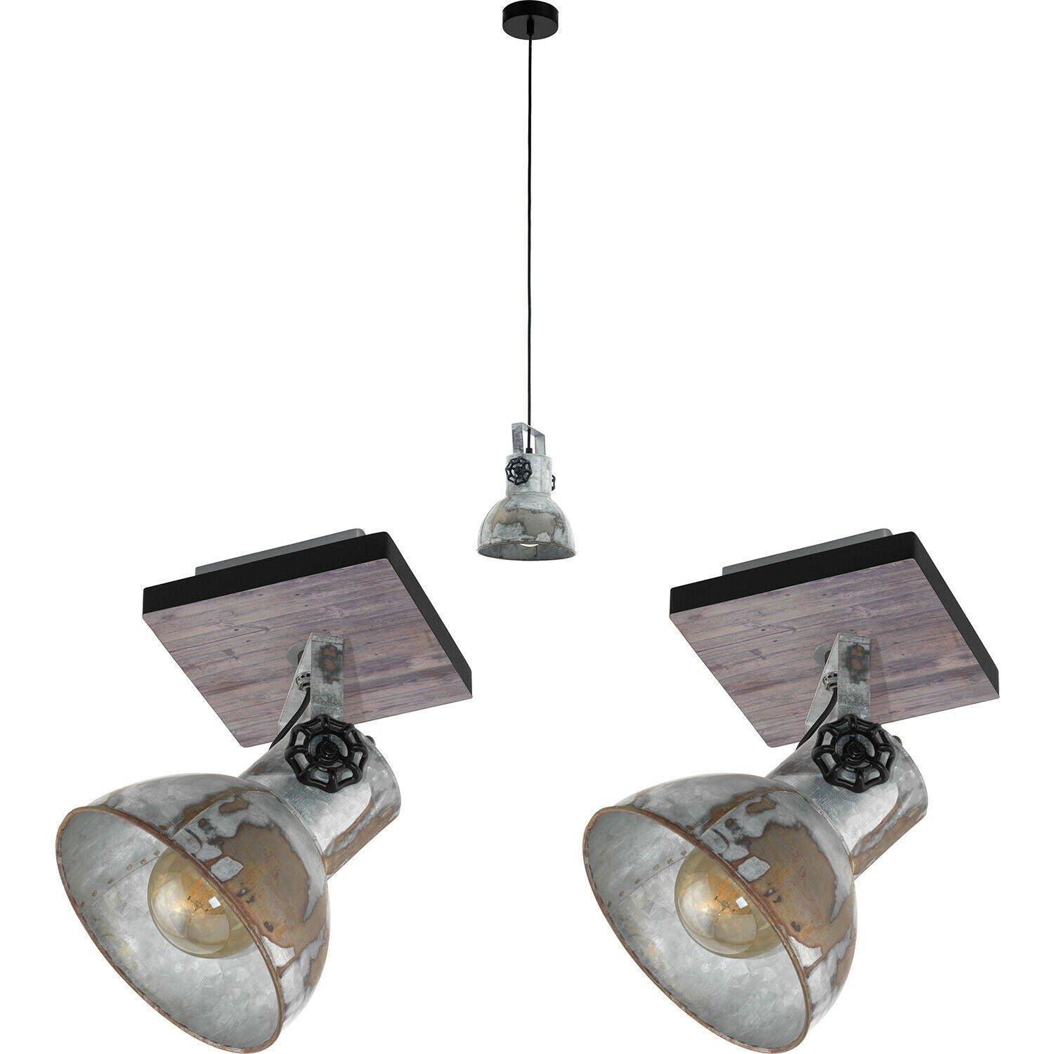 Ceiling Pendant Light & 2x Matching Wall Lights Industrial Raw Steel Lamp Shade