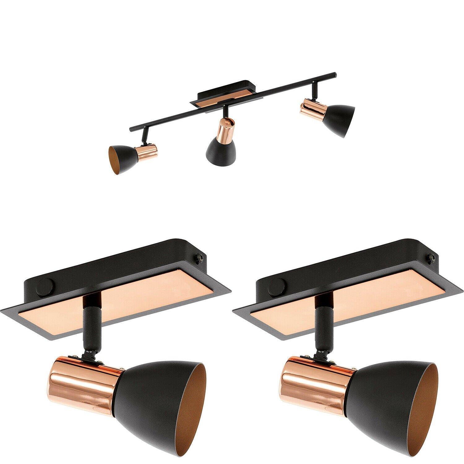Ceiling Spot Light & 2x Matching Wall Lights Black & Copper Adjustable Shade