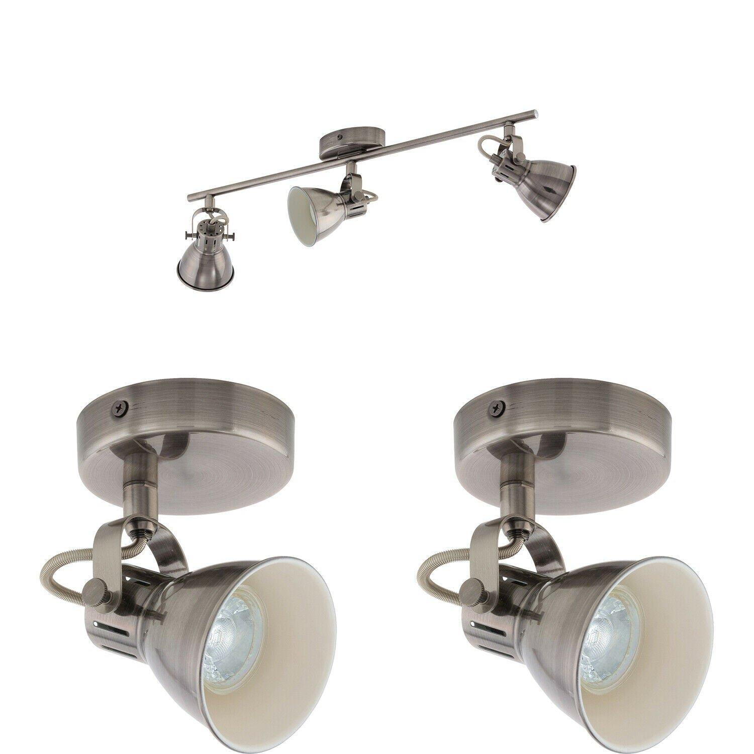 Ceiling Spot Light & 2x Matching Wall Lights Antique Nickel Adjustable Shade