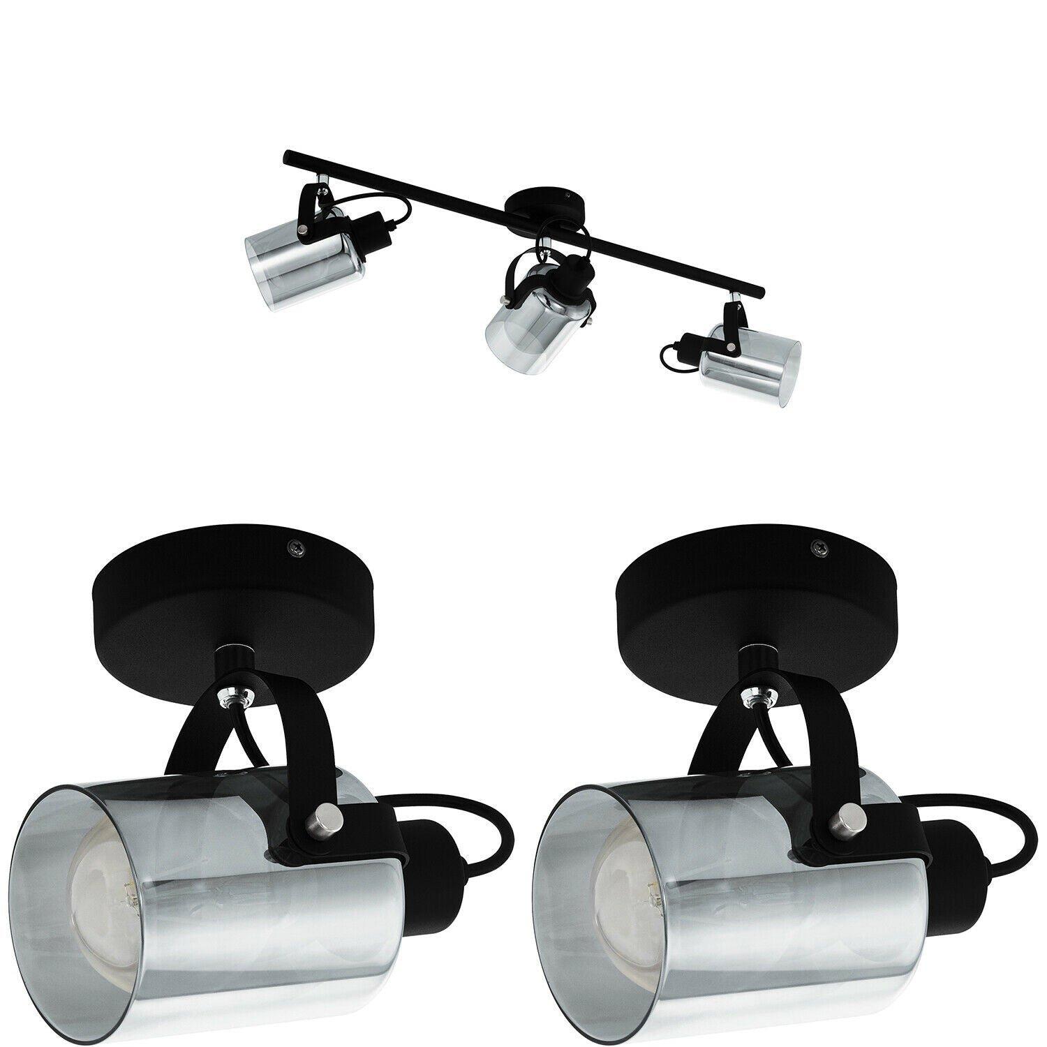 Ceiling Spot Light & 2x Matching Wall Lights Black & Vaporized Glass Adjustable