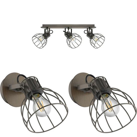 Loops Ceiling Spot Light & 2x Matching Wall Lights Industrial Rustic Metal Wire Shade 1