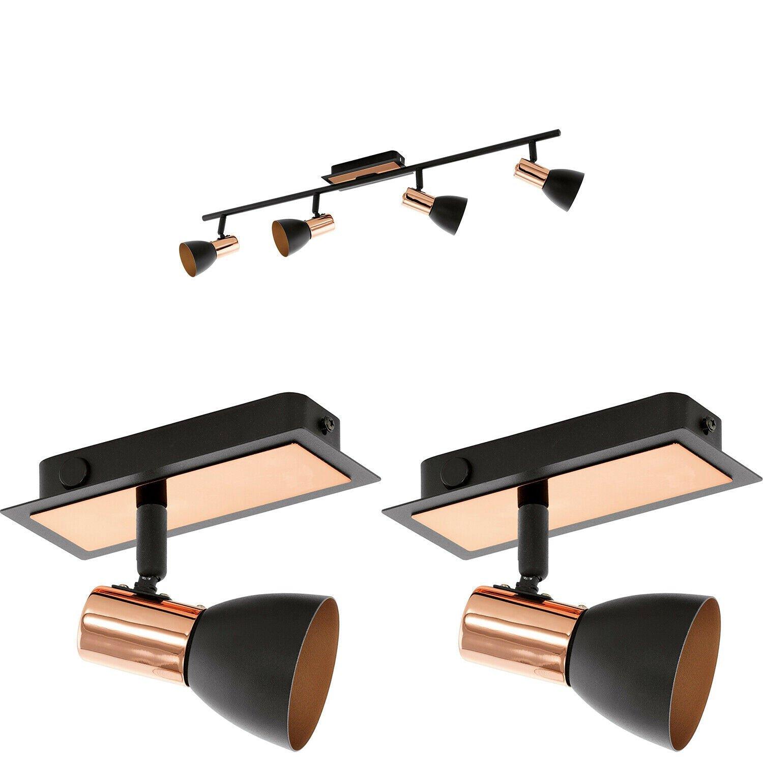 Quad Ceiling Light & 2x Matching Wall Lights Black & Copper Adjustable Trendy