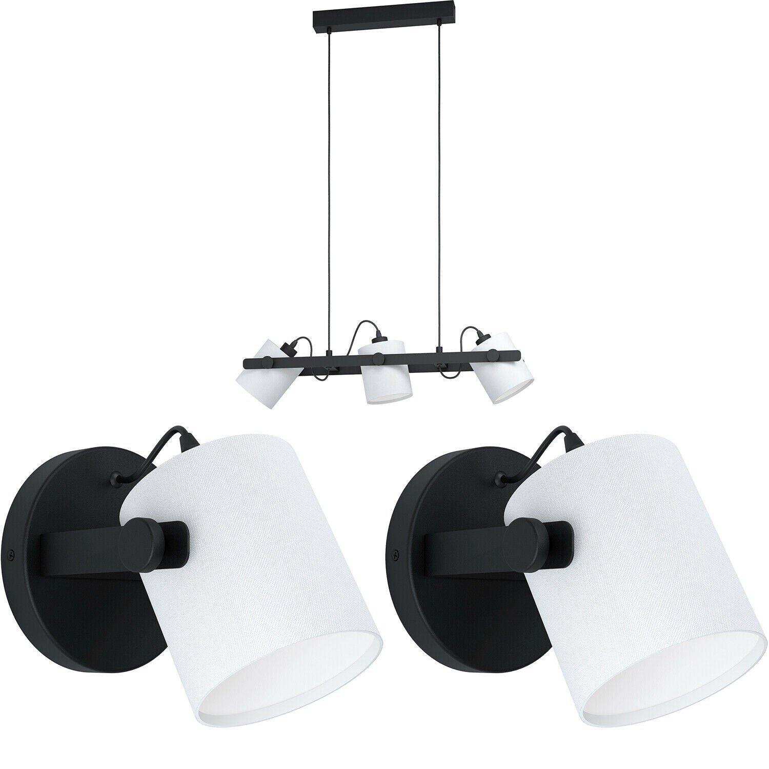 Ceiling Pendant Light & 2x Matching Wall Lights Black & White Adjustable Shade