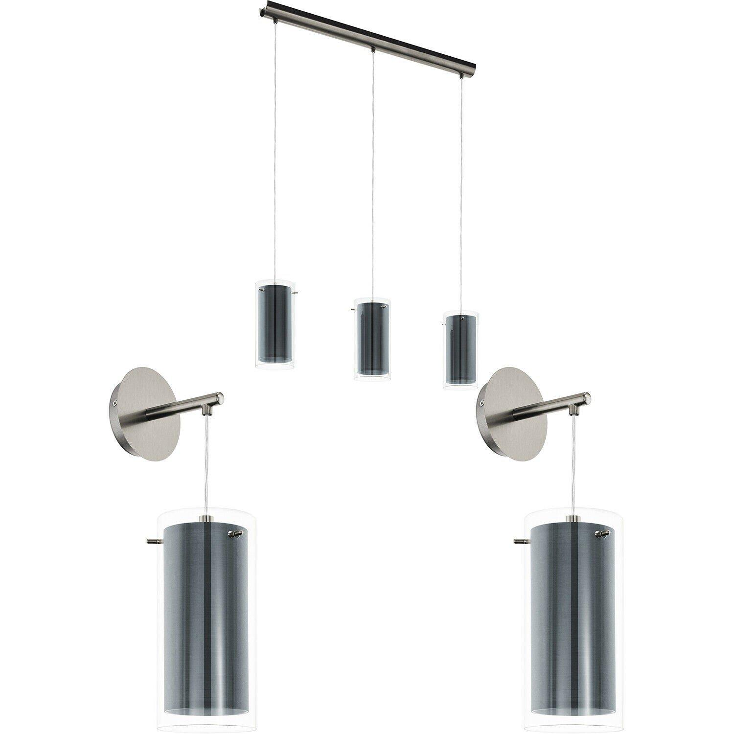 Ceiling Pendant Light & 2x Matching Wall Lights Satin Nickel & Clear Glass Shade
