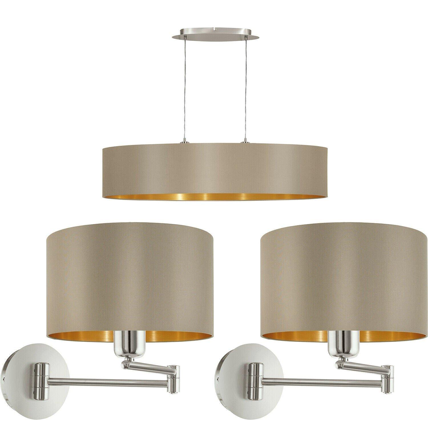 Linear Ceiling Pendant & 2x Matching Wall Lights Taupe Gold Dining Feature Lamp