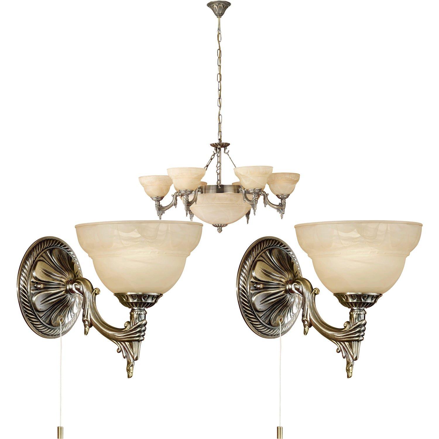 Ceiling Pendant and 2x Matching Wall Lights Bronze Satin Glass Multi Chandelier