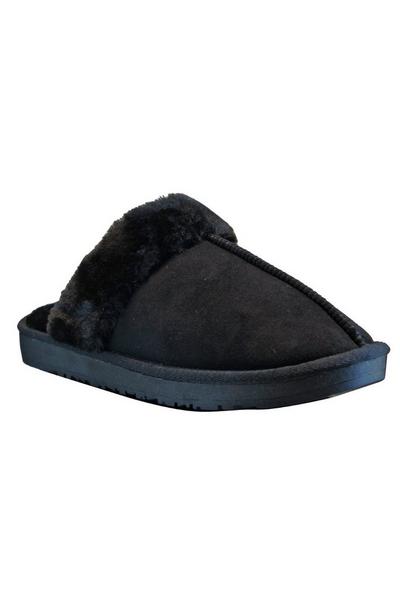 Faux Suede Fur Lined Fluffy Winter Warm and Cosy Closed Toe Slippers