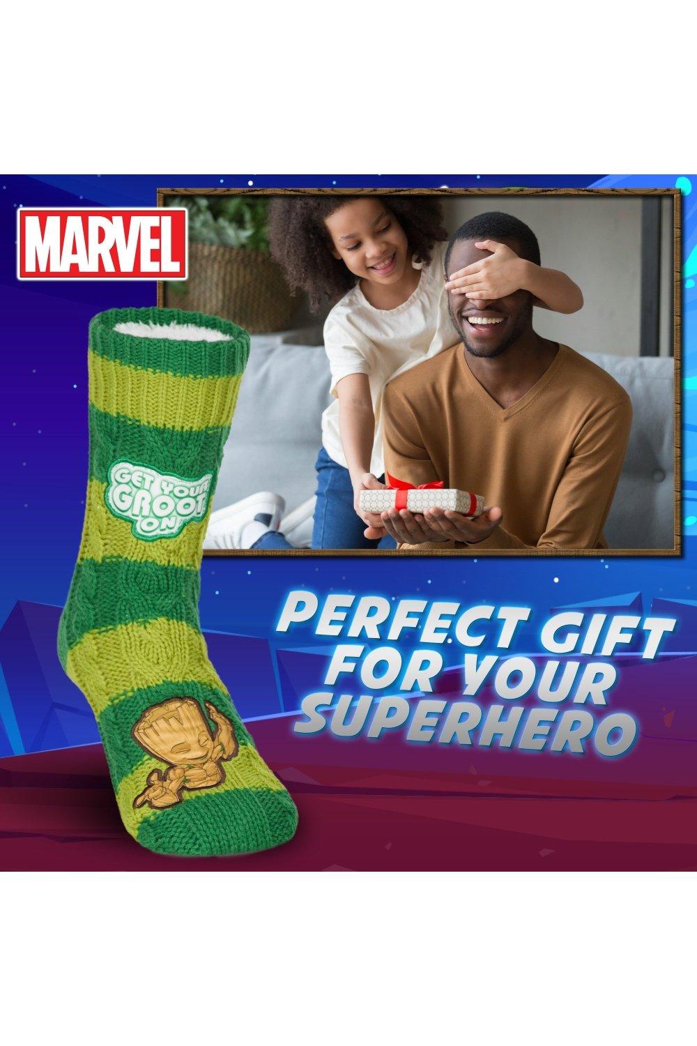 Marvel Mens Slipper Socks, Bed Socks with Sherpa Lining Non Slip - Mens  Gifts