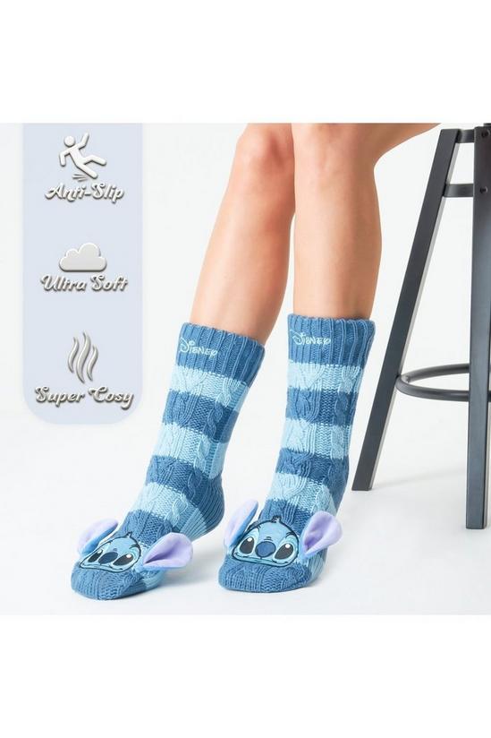 Women's Lilo & Stitch Fluffy Slipper Socks With Grippers - Blue