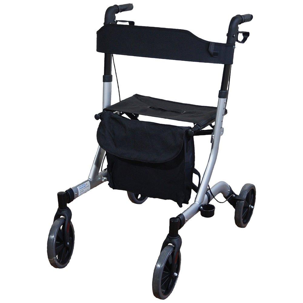 Grey Deluxe Ultra Lightweight Aluminium 4 Wheeled Rollator Foldable Walking Aid