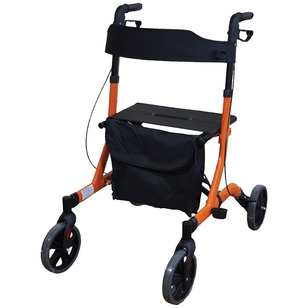 Orange Deluxe Ultra Lightweight Aluminium 4 Wheeled Rollator Foldable Walker